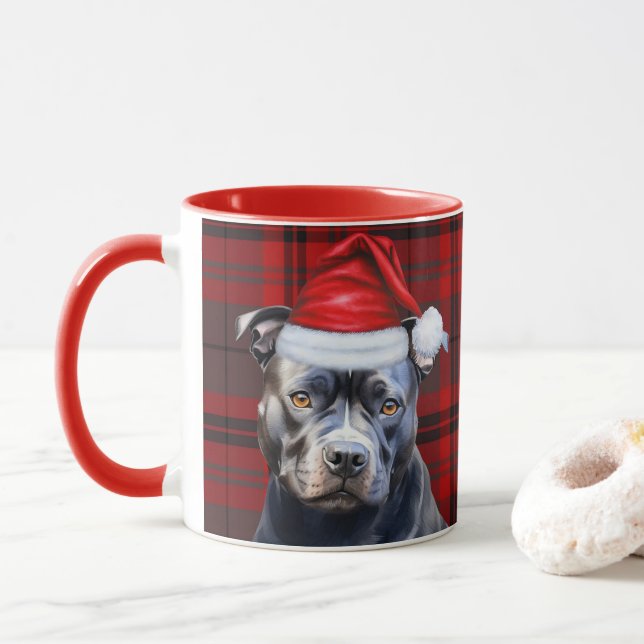Mug Amoureux des chiens Bluenose Pitbull Holiday Red P (Avec donut)