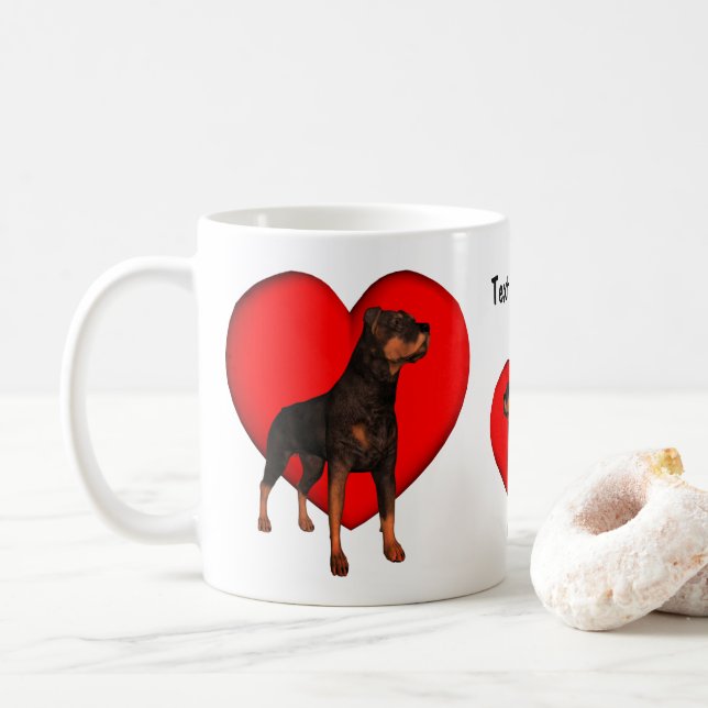 Mug Amoureux des chiens de coeur Rottweiler personnali (Avec donut)