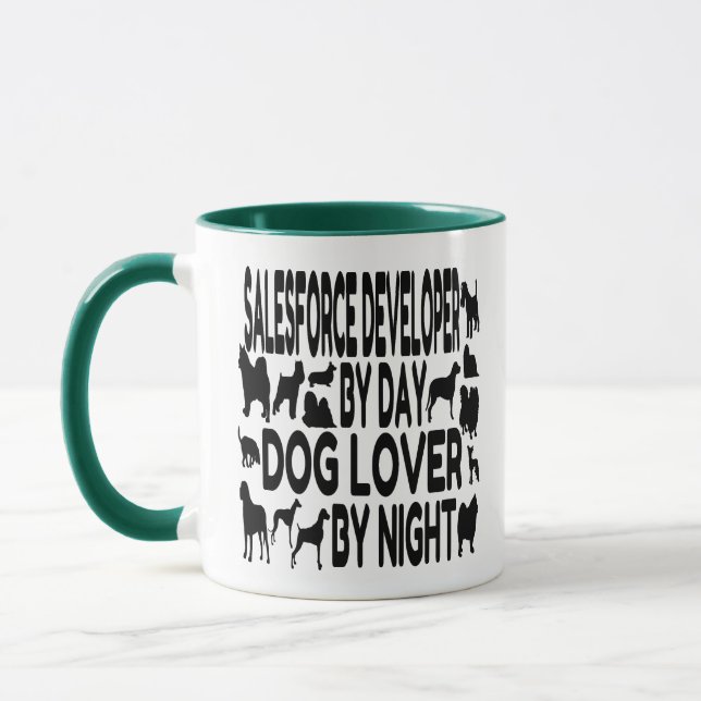 Mug Amoureux des chiens développeur Salesforce (Gauche)