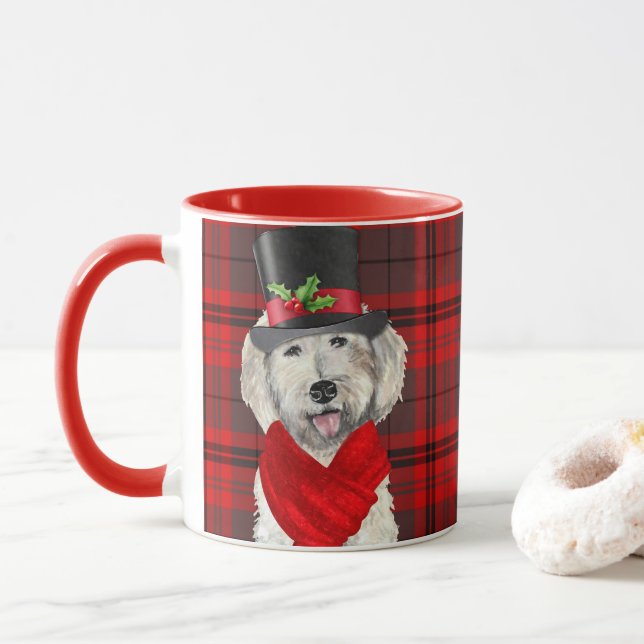 Mug Amoureux des chiens Plaid Jaune Labradoodle Fête (Avec donut)