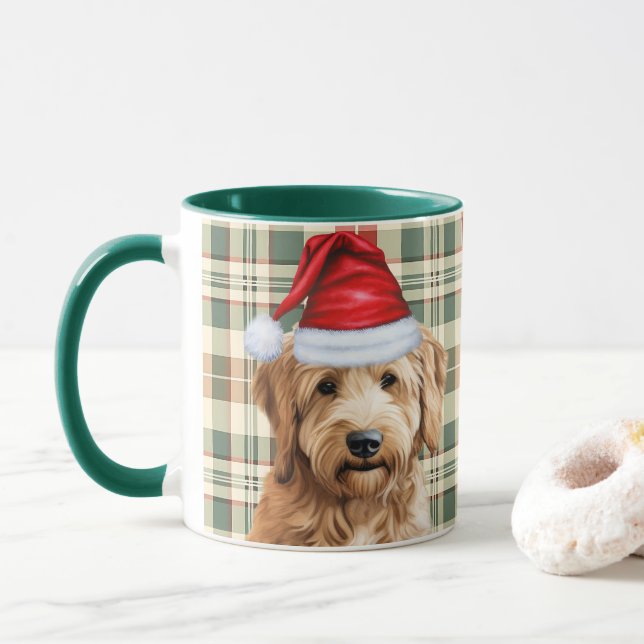 Mug Amoureux des chiens Red Green Plaid Goldendoodle H (Avec donut)