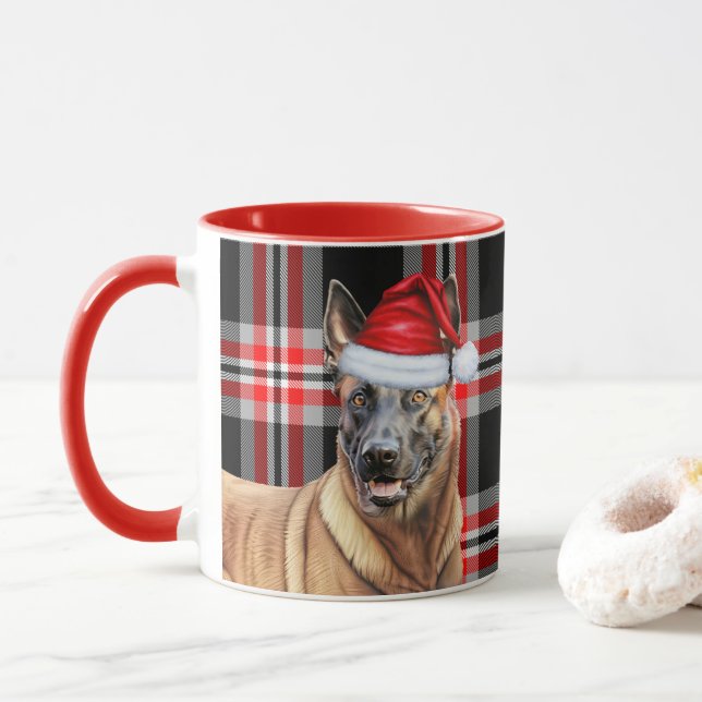 Mug Amoureux des chiens Red Plaid Belge Malinois Holid (Avec donut)