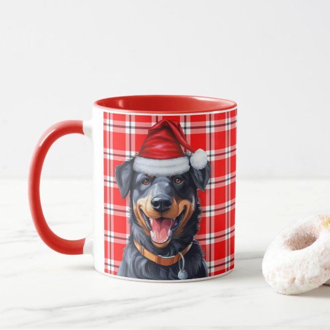 Mug Amoureux des chiens Red Plaid et Beauceron Holiday (Avec donut)