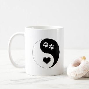 Mug Amoureux des chiens Yin Yang Coeur et Empreintes d