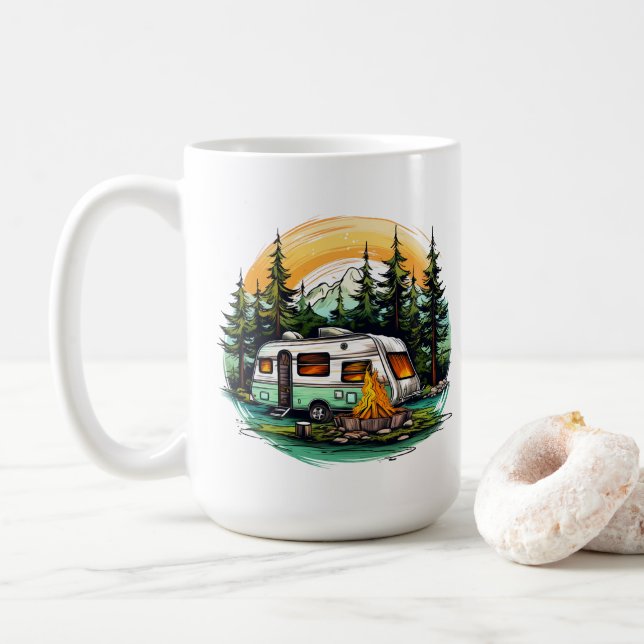 Mug Amoureux du camping mignons ajoutent monogramme  (Avec donut)