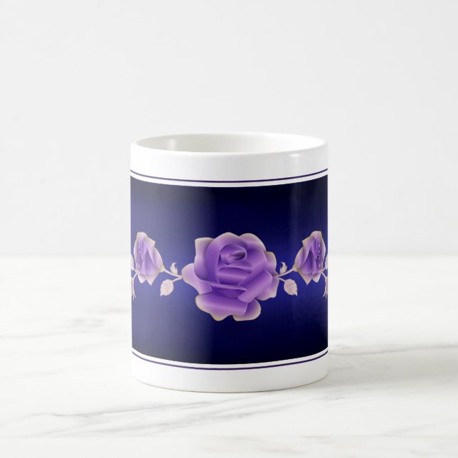 Mug Amoureux rose Design Rose violet sur Métallic Bleu (Centre)