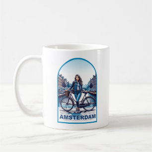 Mug Amsterdam fille avec vélo sur pont