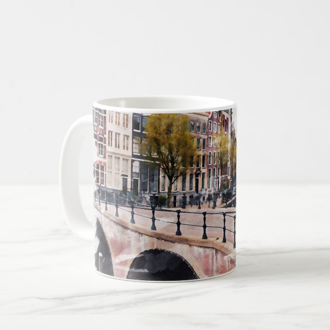 Mug Amsterdam Holland Watercolor World Travel Art (Devant gauche)
