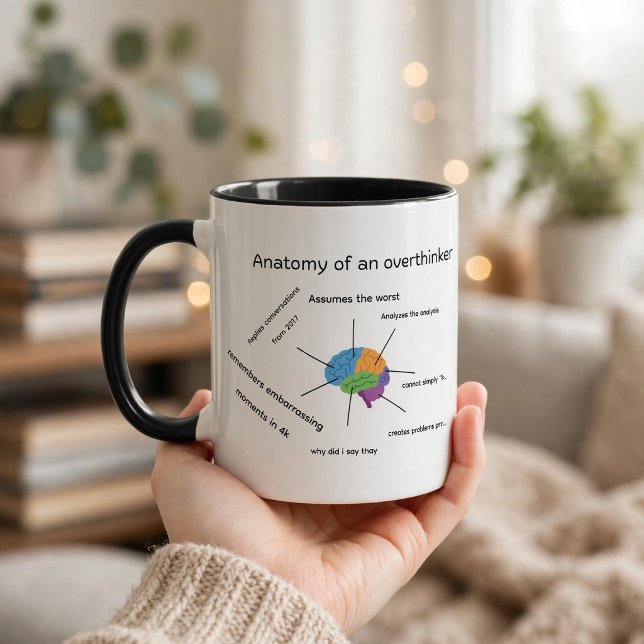 MUG AMUSANT (Anatomy of an Overthinker 🧠☕️
Assumes the worst, analyzes the analysis 😂)