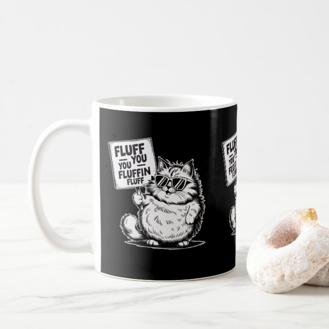 Mug Amusant Angry Fluffy Chat Animaux Propriétaires Ch (Avec donut)