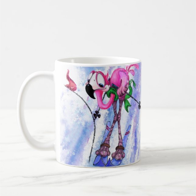 Mug amusant avec skieur de Flamant rose rose (Gauche)