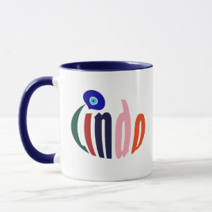 Mug Amusant couleur "Linda" Nom et mal oeil Amulet Art