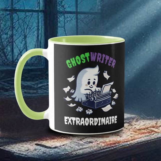 Mug Amusant Écrivain Ghost Extraordinaire Cute Ghost (Ghost Writer on Typewriter Mug in the Moonlight on a Dusty Table Cover Photo)