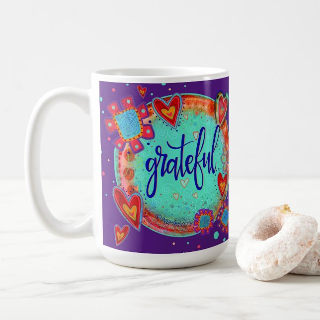 Mug Amusant inspiré Grateful Floral Hearts (Avec donut)