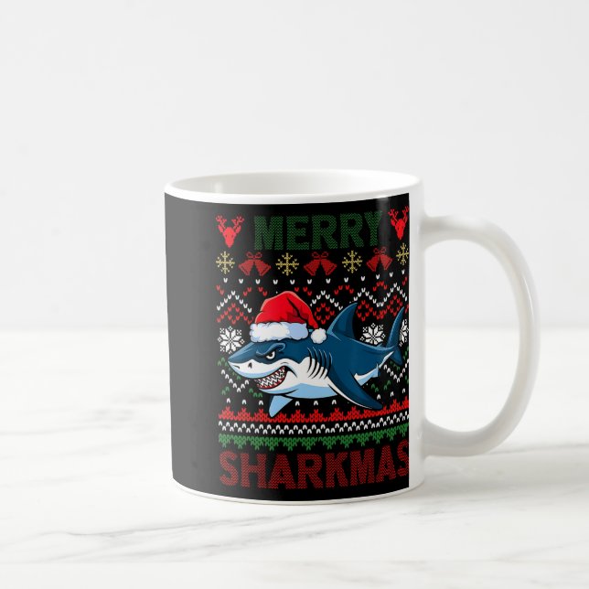 Mug Amusant Joyeux Vilain Requin de Noël Santa Hat Lum (Droite)