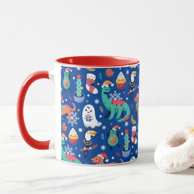 Mug Amusant Noël Dinosaur Chien Parrot Avocado Cactus (Avec donut)