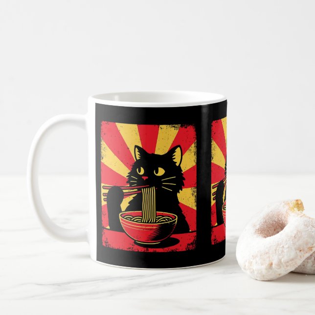 Mug Amusant Noir Chat Noir Noodle Lover Propriétaires  (Avec donut)