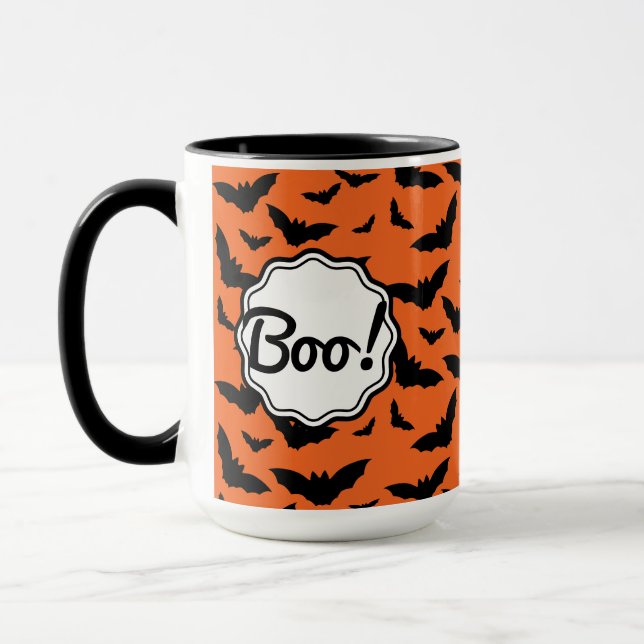 Mug Amusant Populaire Halloween Orange Black Bat Boo! (Gauche)