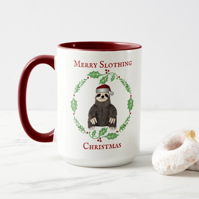 Mug Amusant Sloth Pun Joyeux Noël mignon Santa Hat (Avec donut)