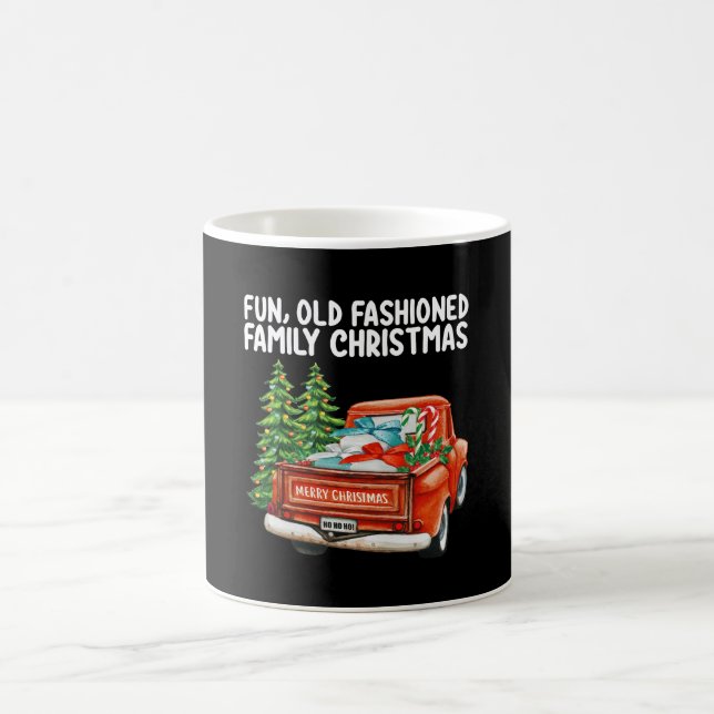 Mug Amusant Vieux Mode Famille Camion de Noël Arbre (Centre)