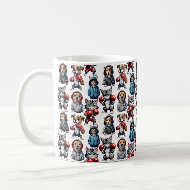 Mug Amusante Boxe Chat Chien Motif Design (Gauche)