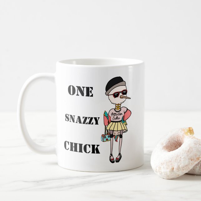 Mug Amusante Fille Rose Oiseau Une Fille Snazzy (Avec donut)
