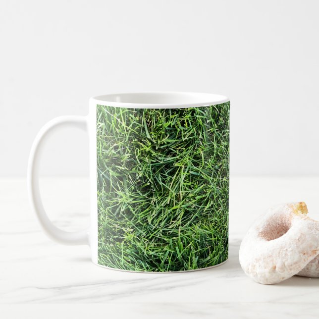 Mug Amusante herbe verte vraie texture photo motif pla (Avec donut)