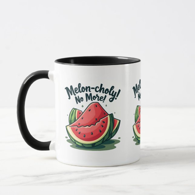 Mug Amusante Pun de pastèque "Melon-choly No More" (Gauche)