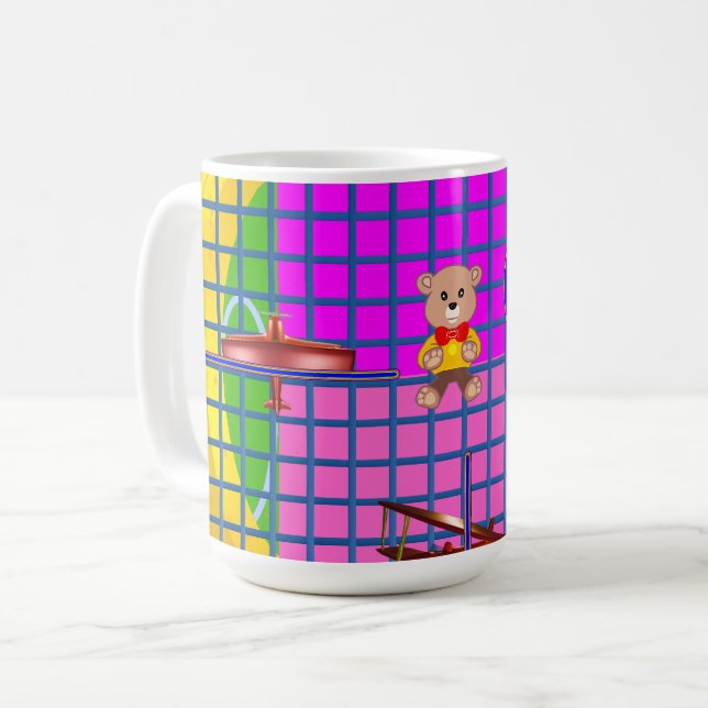 Mug Amusants Carré Rose Canard Plane note musicale (Devant gauche)