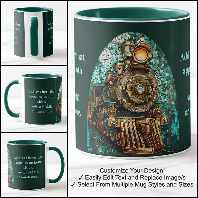 Mug Amusants Imaginaire Steampunk Train Aqua Faux Mosa (Créateur téléchargé)