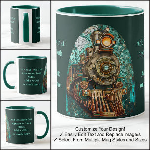 Mug Amusants Imaginaire Steampunk Train Aqua Faux Mosa