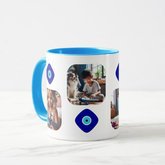 Mug Amusants Photos de famille, Diamond Blue Evil OEil (Devant gauche)