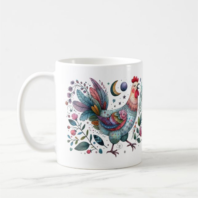 Mug Amusants style d'art populaire poulet ou coq à la  (Gauche)
