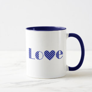 Mug Amusement, Élégant Amour et Coeur en Bleu À damier