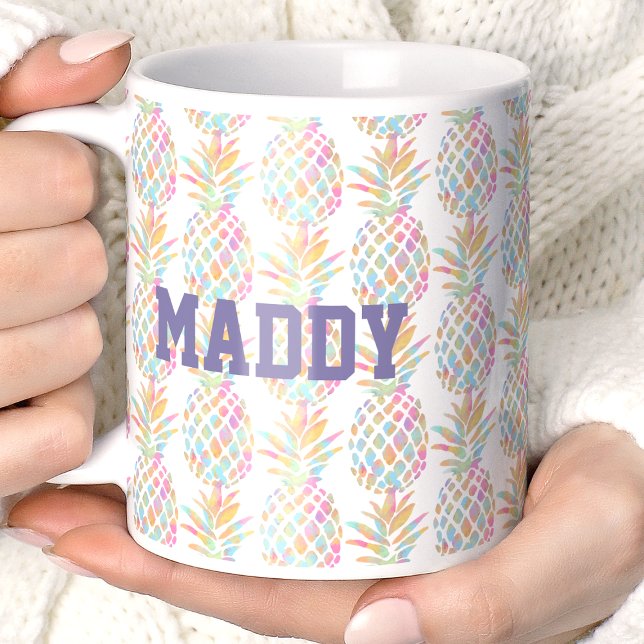 Mug Ananas Aquarelle Arc-en-Ciel Monogrammé Tropical (Créateur téléchargé)
