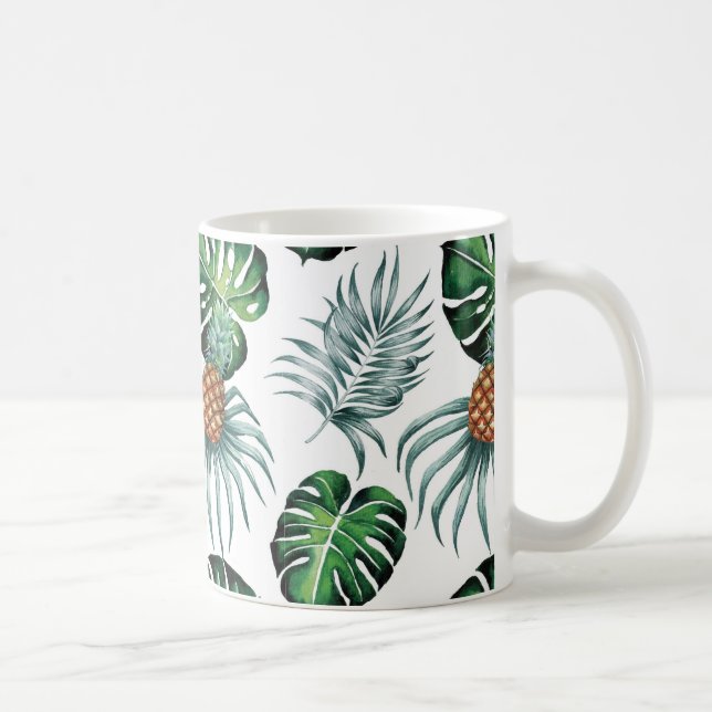 Mug Ananas d'aquarelle avec le motif vert de feuille (Droite)