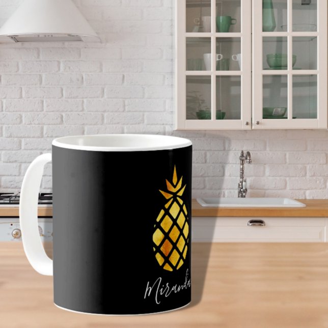 Mug Ananas doré sur nom noir (Créateur téléchargé)