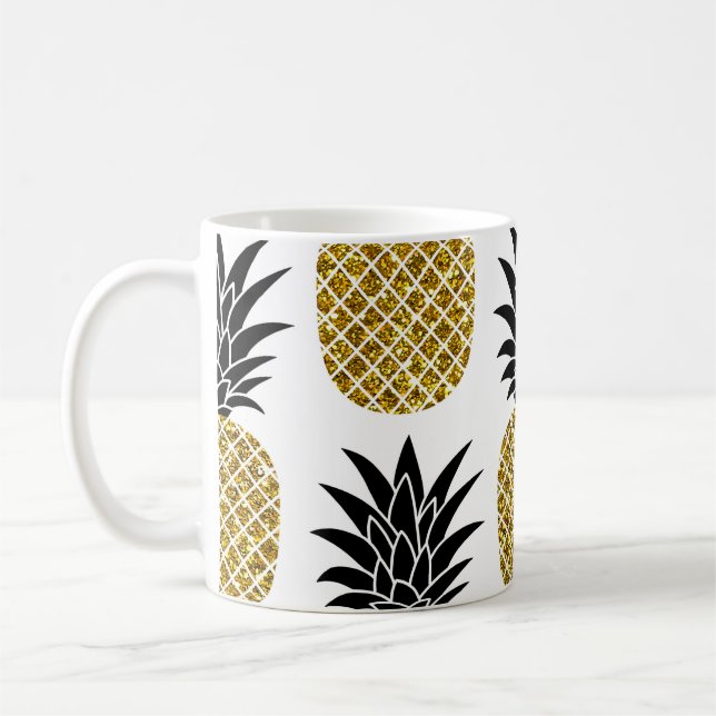 Mug Ananas En Or : Blanc Dessiné À La Main Sans Coutur (Gauche)