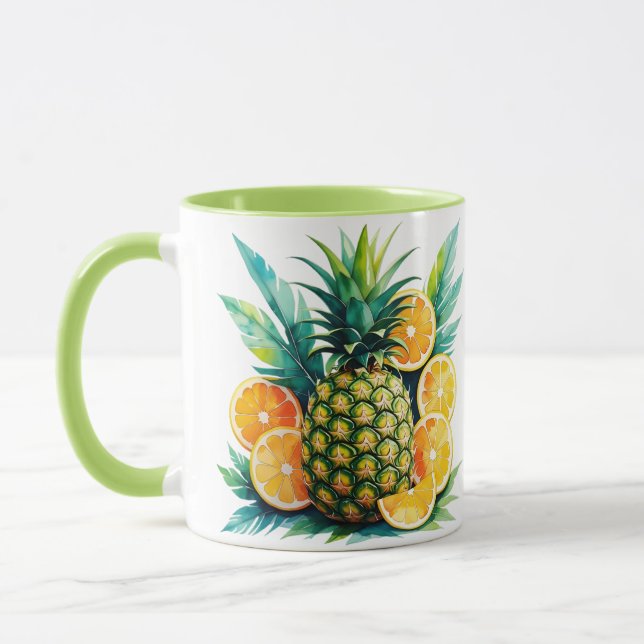 Mug Ananas et agrumes à l'aquarelle | Café aux fruits  (Gauche)