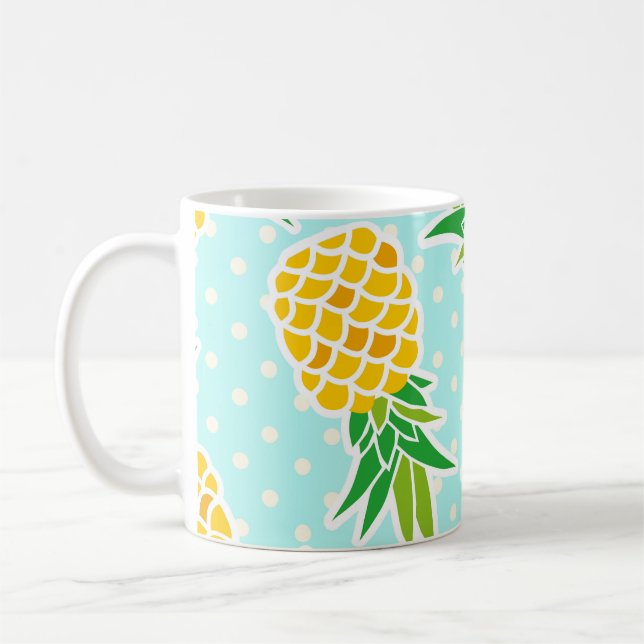 Mug Ananas Exotiques : Polka Bleu-Dot Amusant. (Gauche)
