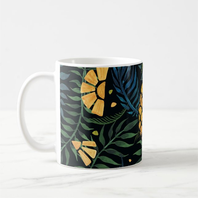 Mug Ananas, palmiers feuilles : motif tropical. (Gauche)