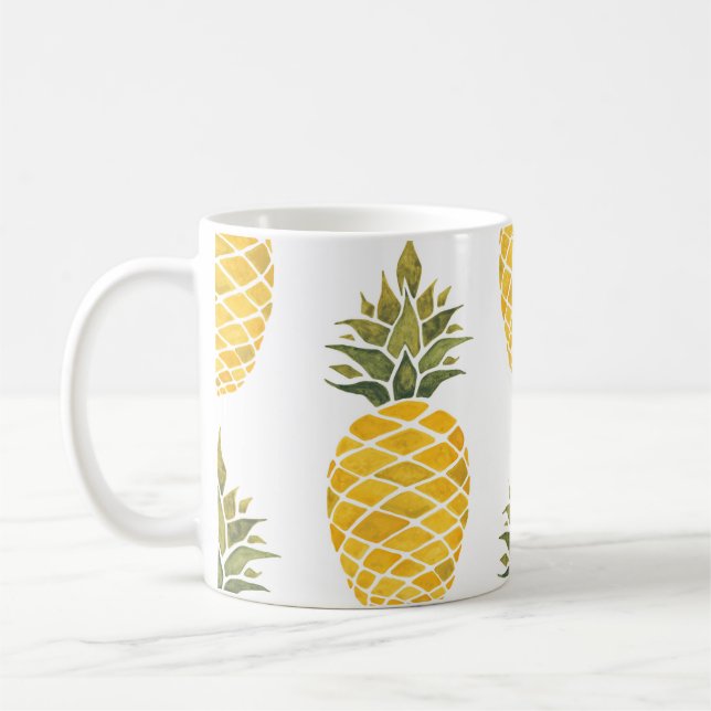 Mug Ananas Peint À La Main : Aquarelle Sans Couleur. (Gauche)