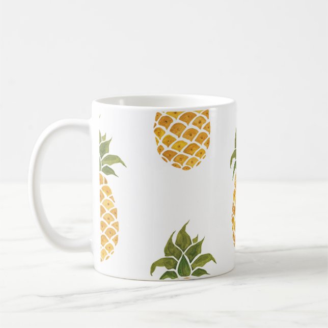 Mug Ananas peint à la main, arrière - plan aquarelle. (Gauche)