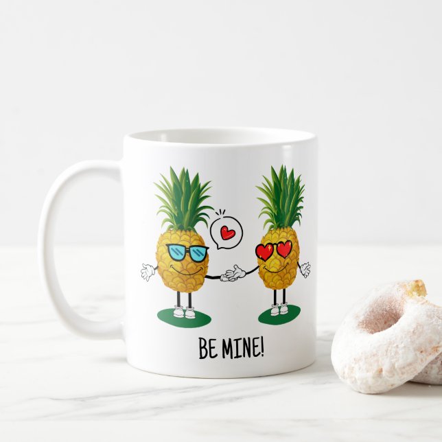 Mug Ananas personnalisé Emoji amour couple (Avec donut)