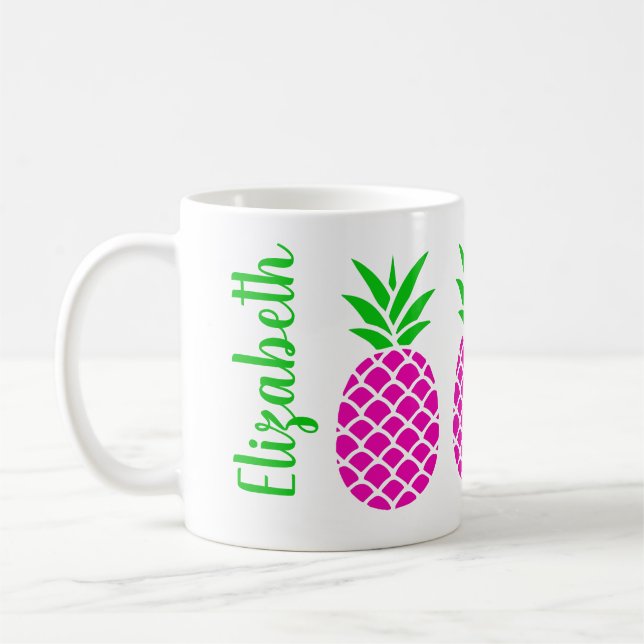 Mug Ananas rose et vert Preppy Personnalisé (Gauche)