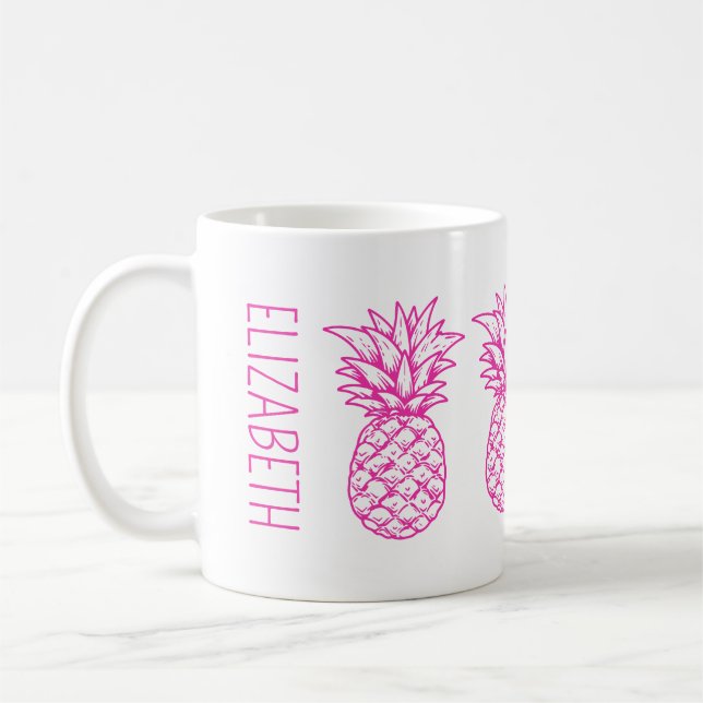 Mug Ananas rose tropicale Preppy Personnalisé (Gauche)