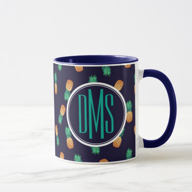 Mug Ananas sur le monogramme de la marine | (Droite)