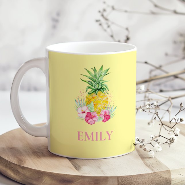 Mug Ananas Tropical Aloha Hawaii Nom personnalisé (Créateur téléchargé)