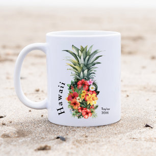 Mug Ananas Tropical Hawaii avec fleurs, Nom de famille