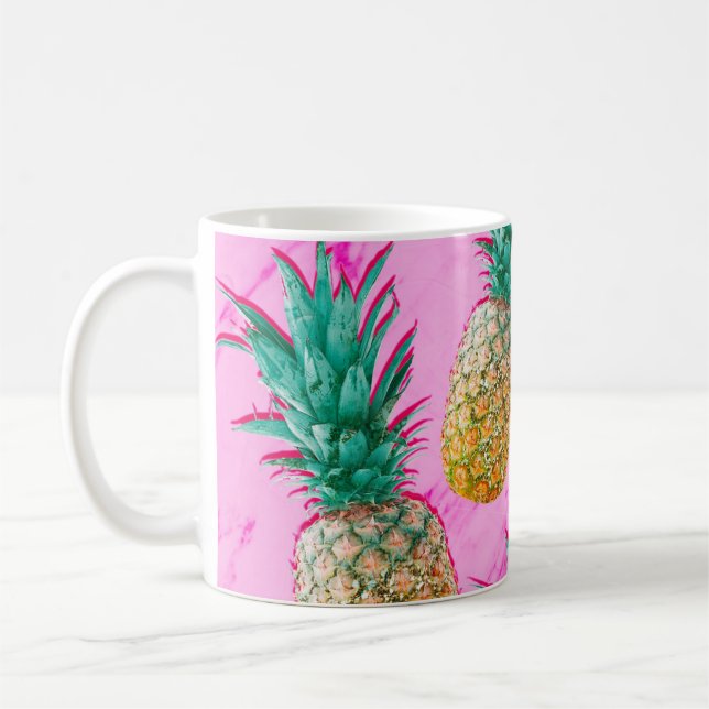 Mug Ananas Tropicaux & Marbre Rose Moderne Coloré (Gauche)
